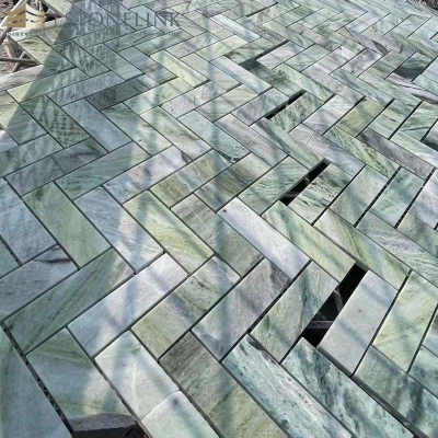 Raggio Verde herringbone marble mosaic