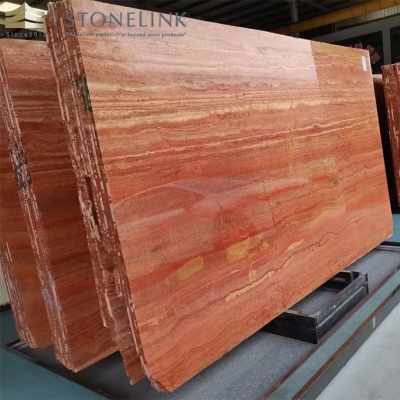 Red travertine slab