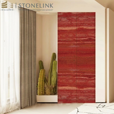 Red travertine slab