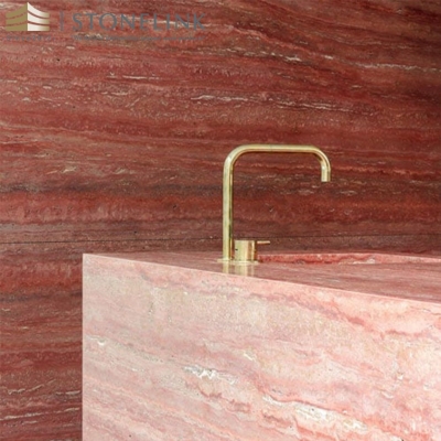 Red travertine slab