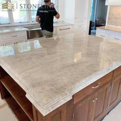 Perla Santana beige quartzite countertops