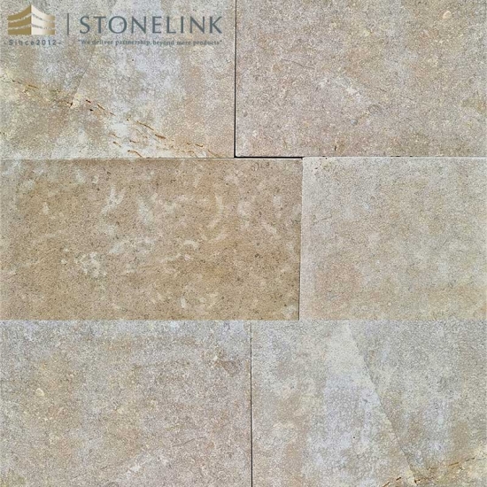 Acid tumbled beige limestone pavers