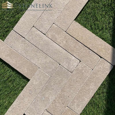 Acid tumbled beige limestone pavers