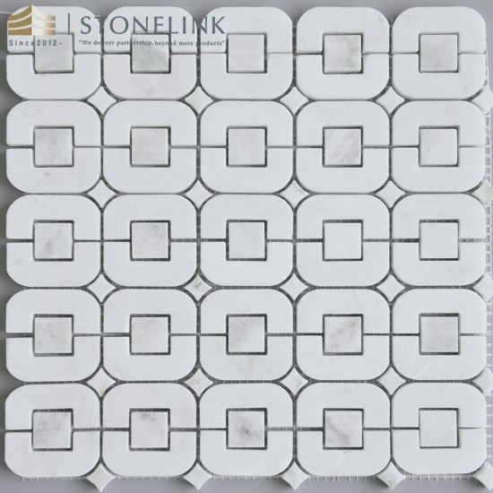 Bianco White rounded square link marble mosaic