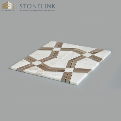 Bianco White two-tone geometric pattern marble mosaic