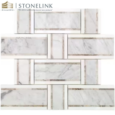 White Carrara and Thasos Gray interlocking marble mosaic