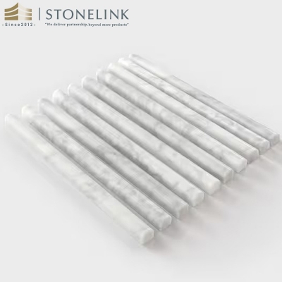 Carrara White honed marble fluted tile trim