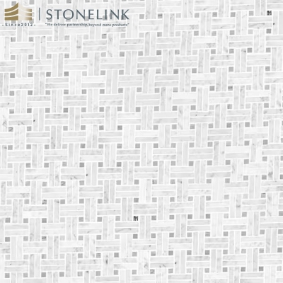 Carrara White basketweave polished marble mosaic