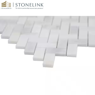 Arabescato Carrara herringbone honed marble mosaic